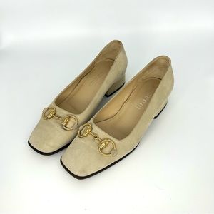 Gucci Horsebit Suede Heels Beige Loafer 35.5